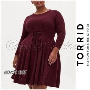 Torrid x Outlander Burgundy Corset Lace Front Sweater Dress 3X 22 24